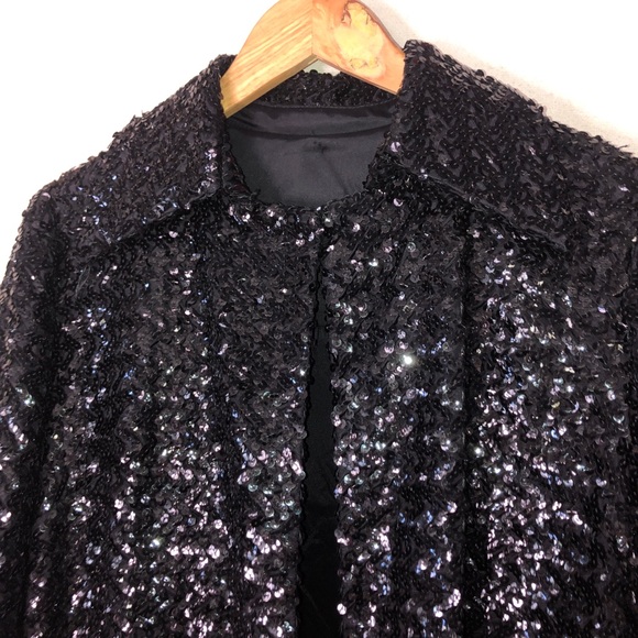 Vintage BLACK SEQUIN Duster long sequin coat, opera coat - Picture 2 of 5